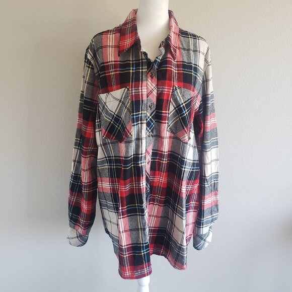 NEW Women Natural Reflections Flannel Plaid Cotton Shirt Button Up Size 1X - Picture 1 of 7